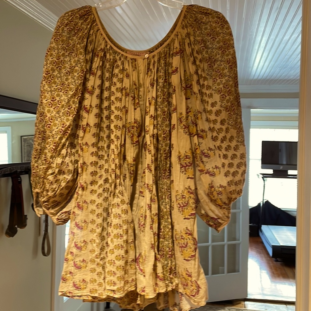 Calypso St Barth pleated Puff Sleeve Boho Top. Size 0
